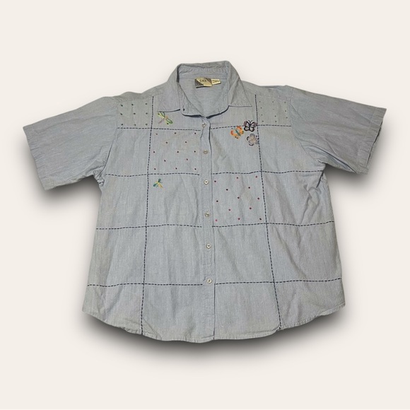 Vintage Tops - Y2K Beaded Embroidered Collared Shirt S.M.B Plus Size 2x Western Cottagecore